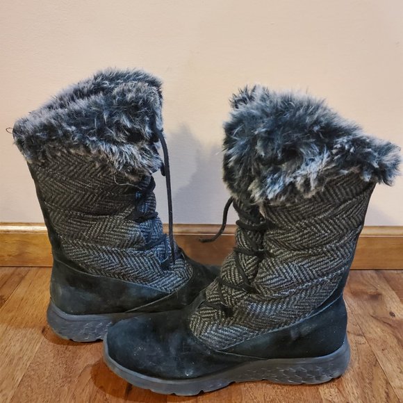 Skechers Black winter fur boots women's size 9 12" tall S5 - Picture 5 of 8
